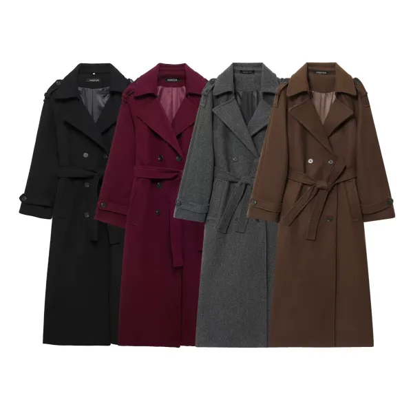 Women's clothing, new style for autumn and winter 2025, European and American classic British style woolen double-breasted trench coat and overcoat