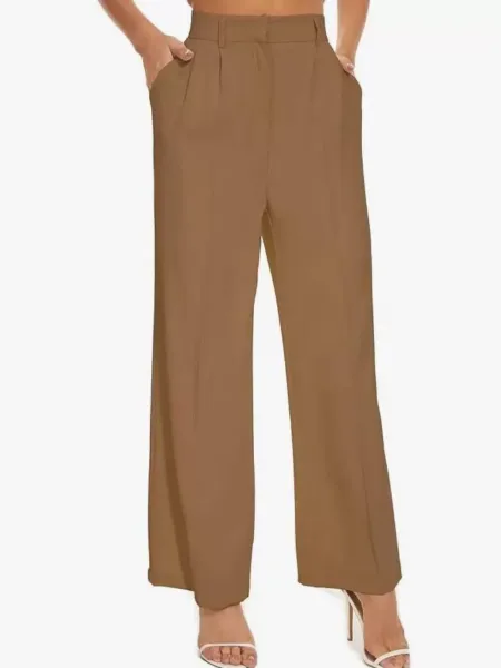 Women's wide-leg pants, front pleated casual pants with pockets, suit pants