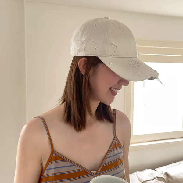 The hat shape is excellent* The washed and distressed baseball cap with holes is suitable for both men and women, making the face appear smaller. The duckbill cap is casual and versatile for all seasons